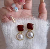 Korean Premium Pearl and Enamel Tops Earrings – Elegant Finish